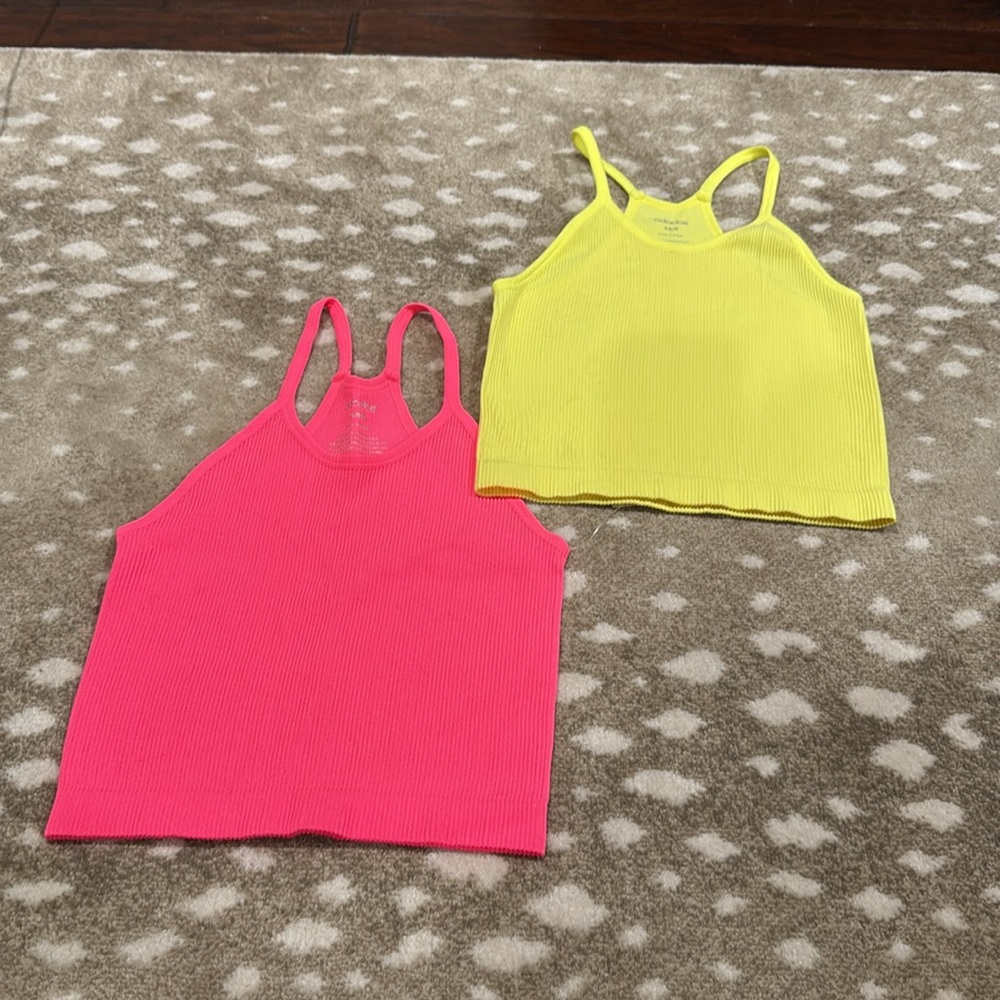 Bundle (2) Ododos Vibrant Pink and Yellow Ribbed Tank Tops. Size XS - Picture 4 of 9